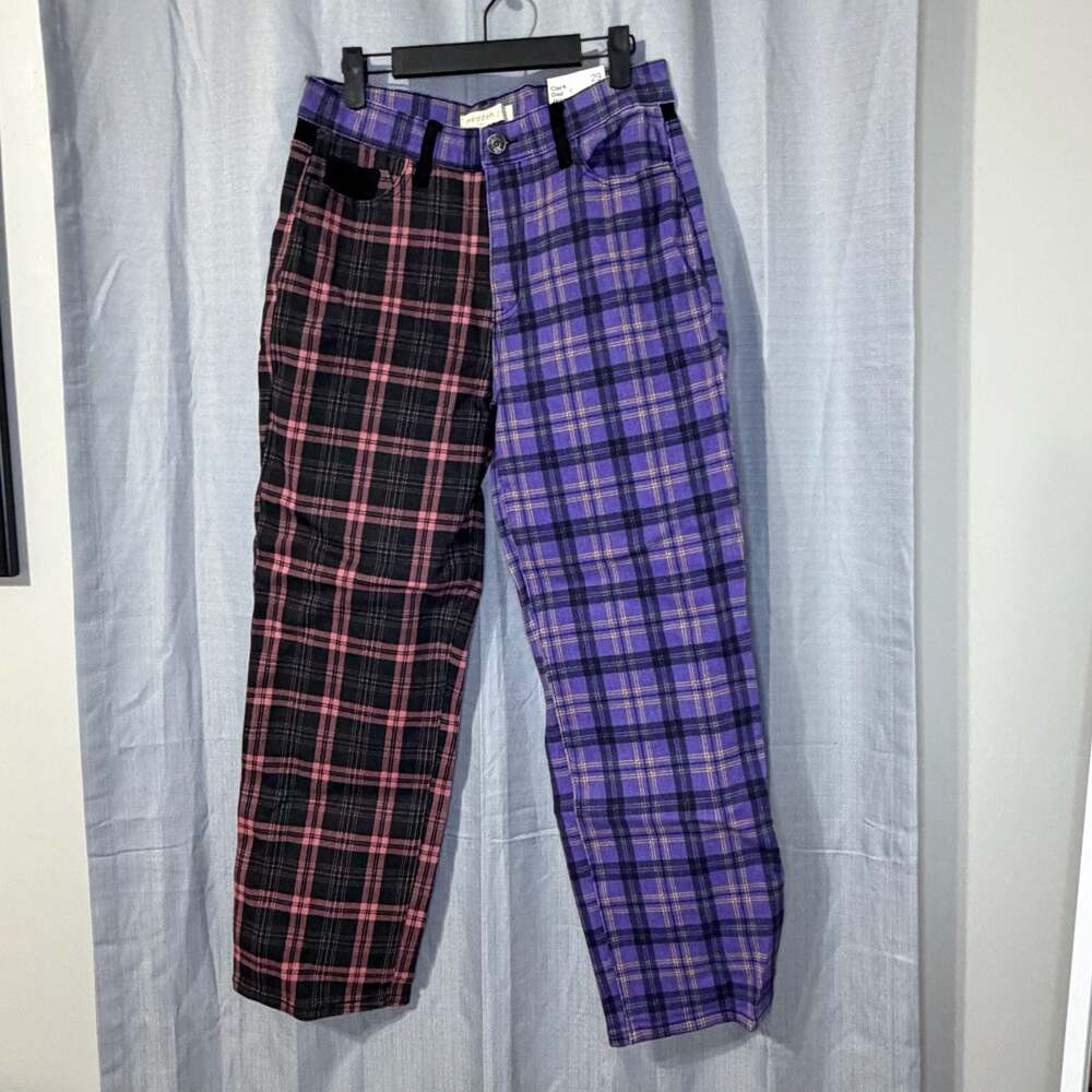 Madden Girl Clark Dad Jean Split Leg Plaid Pants Size 29